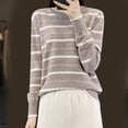 thumbnail image 1 of Zylanna Women's Pullover Sweaters, Long Sleeve Knitted Crew Neck Striped Casual Tops for Women Khaki, 1 of 3