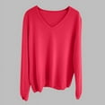 thumbnail image 1 of Zylanna Women's Pullover Sweaters, Long Sleeve Solid Color Fashionable V-Neck Casual Tops for Women Red, 1 of 4