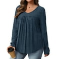 thumbnail image 1 of Zylanna Women's Pullover Sweaters, Long Sleeve Solid Color V-Neck Ribbed Knit Casual Tops for Women Navy, 1 of 9