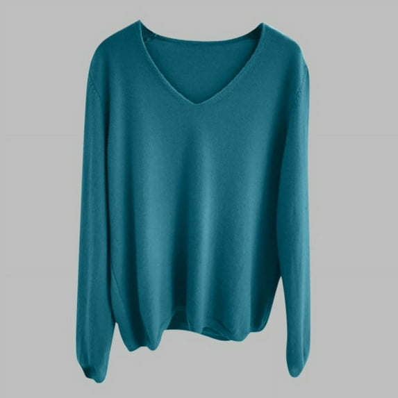 Zylanna Women's Pullover Sweaters, Solid Color Long Sleeve Fashionable V-Neck Casual Tops for Women Green