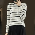 thumbnail image 1 of Zylanna Women's Pullover Sweaters, Striped Crew Neck Knitted Long Sleeve Casual Tops for Women Black, 1 of 3