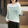 thumbnail image 1 of Zylanna Women's Pullover Sweaters, Striped Crew Neck Long Sleeve Knitted Casual Tops for Women Green, 1 of 3