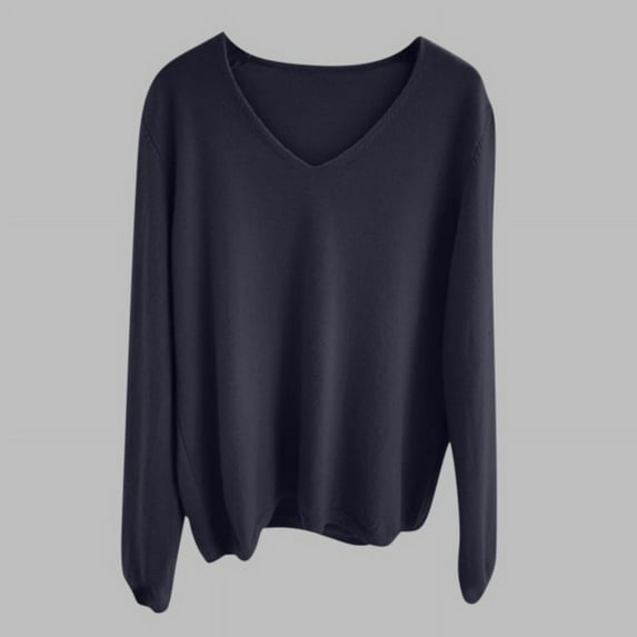 Zylanna Women's Pullover Sweaters, V-Neck Long Sleeve Fashionable Solid Color Casual Tops for Women Black