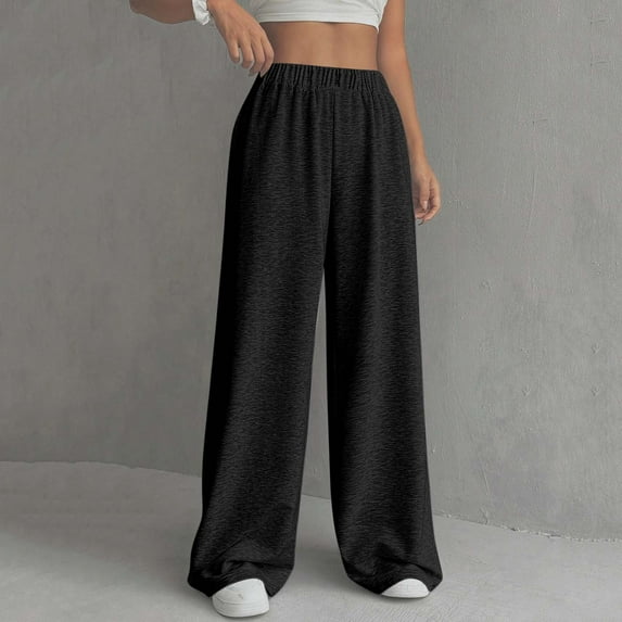 Zylanna Women's Sweatpants with Pockets, Baggy Soft & Warm Elastic Waist Solid Color Casual Wide Leg Pants for Women Black