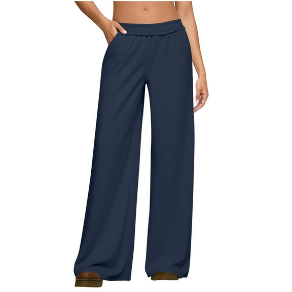 Zylanna Women's Sweatpants with Pockets, Baggy Solid Color Soft & Warm Elastic Waist Casual Wide Leg Pants for Women Navy