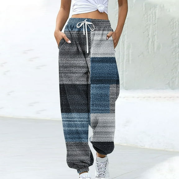 Zylanna Women's Sweatpants with Pockets, Elastic Drawstring Soft & Warm Printed Baggy Casual Jogger Pants for Women Navy