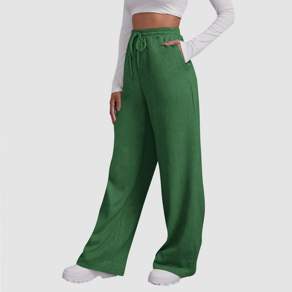 Zylanna Women's Sweatpants with Pockets, Elastic Waist Solid Color Baggy Soft & Warm Casual Pants for Women Green