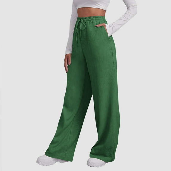 Zylanna Women's Sweatpants with Pockets, Elastic Waist Solid Color Soft & Warm Baggy Casual Pants for Women Green
