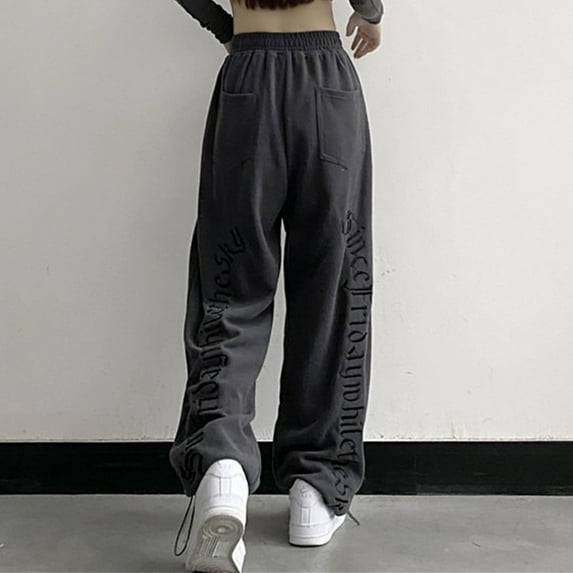 Zylanna Women's Sweatpants with Pockets, Printed Elastic Waist Soft & Warm Baggy Casual Pants for Women Dark Gray
