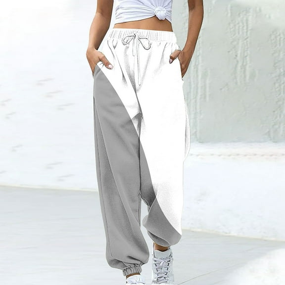 Zylanna Women's Sweatpants with Pockets, Soft & Warm Color Block Baggy Elastic Drawstring Casual Jogger Pants for Women Gray