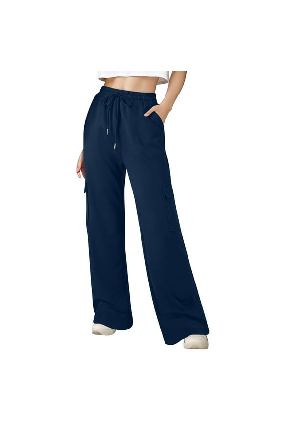 Women's Sweatpants with Pockets, Soft & Warm Elastic Waist Baggy Solid Color Casual Jogger Pants for Women Navy