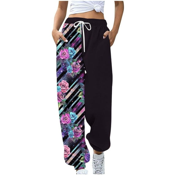 Zylanna Women's Sweatpants with Pockets, Soft & Warm Love Print Baggy Elastic Waist Casual Wide Leg Pants for Women Multicolor