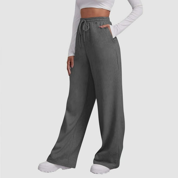 Zylanna Women's Sweatpants with Pockets, Soft & Warm Solid Color Baggy Elastic Waist Casual Pants for Women Dark Gray