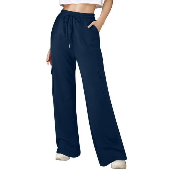 Zylanna Women's Sweatpants with Pockets, Soft & Warm Solid Color Elastic Waist Baggy Casual Jogger Pants for Women Navy