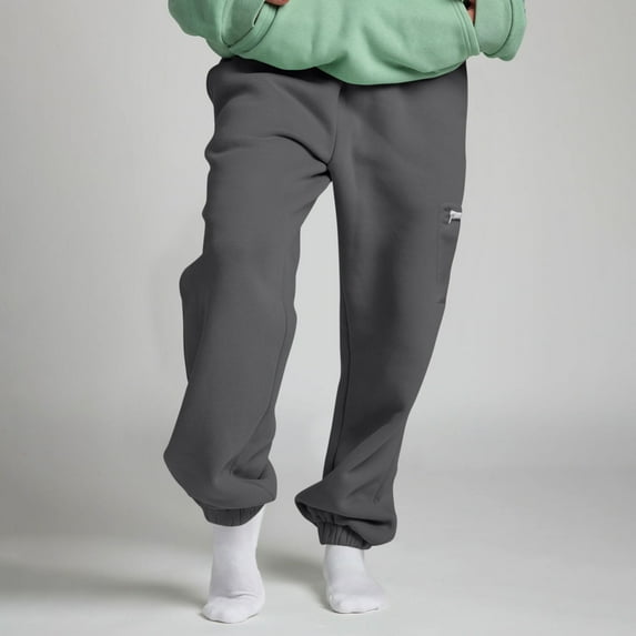 Zylanna Women's Sweatpants with Pockets, Solid Color Elastic Waist Baggy Soft & Warm Activewear Pants for Women Dark Gray