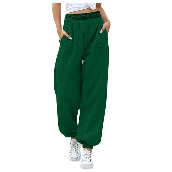 Zylanna Women's Sweatpants with Pockets, Solid Color Elastic Waist Soft & Warm Baggy Casual Jogger Pants for Women Green