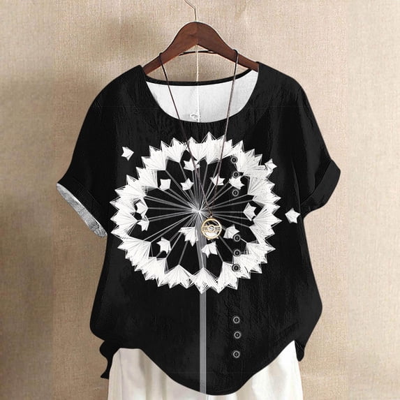 Zylanna Women's T-Shirts Blouse, Summer Short Sleeve Round Neck Floral Print Fashion Tee Tops White