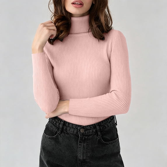 Zylanna Women's Turtleneck Knit Top, Long Sleeve Solid Color Warm Stretchy Slim Fit Base Layer Shirt Watermelon Red
