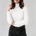 thumbnail image 1 of Zylanna Women's Turtleneck Knit Top, Long Sleeve Stretchy Solid Color Warm Slim Fit Base Layer Shirt White, 1 of 9