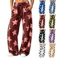 thumbnail image 1 of Zylanna Women's Wide Leg Sweatpants with Pockets, Star Print Loose Fit Drawstring Elastic Waist High Rise Baggy Casual Trousers for Street Loungewear Brown, 1 of 9