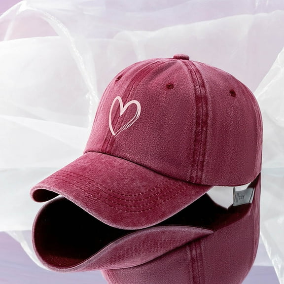 Zylanna Womens Hats Baseball Caps, Adjustable Heart Print Valentine's Day cotton Machine Washable Hat Wine