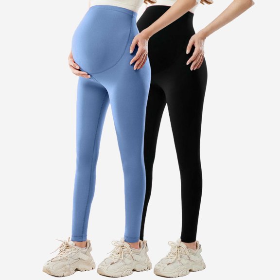 Zylanna Yoga Maternity Leggings 2PC, Pants Highly Elastic Soft Daily Wear Pregnancy Casual Pants Blue