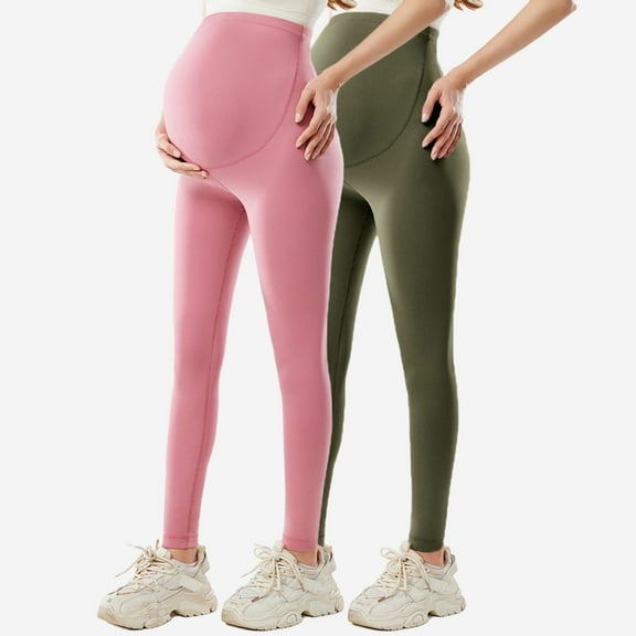 Zylanna Yoga Maternity Leggings 2PC, Pants Highly Elastic Soft Daily Wear Pregnancy Casual Pants Yellow