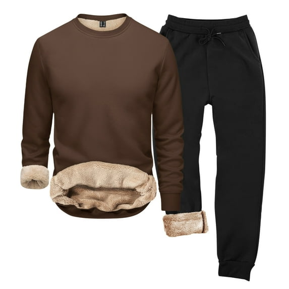 Zylarhe Autumn And Winter Hoodie Men's Round Neck Solid Color Loose Thermal Underwear Set For Men Boys Suits Slim