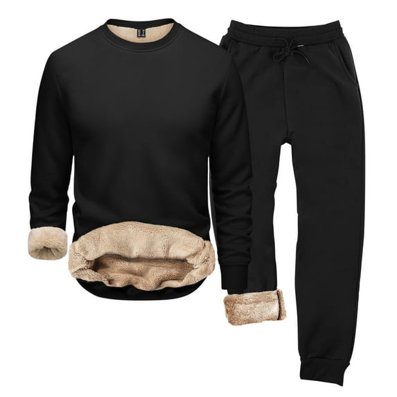 Zylarhe Autumn And Winter Hoodie Men's Round Neck Solid Color Loose Thermal Underwear Set For Men Boys Suits Slim