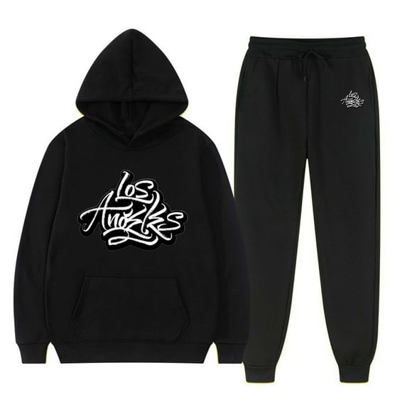 Zylarhe Autumn And Winter Men's Letter Print Long Sleeve Hoodie Loose Fashion Sweatshirt Casual Sports Set Dark Suit