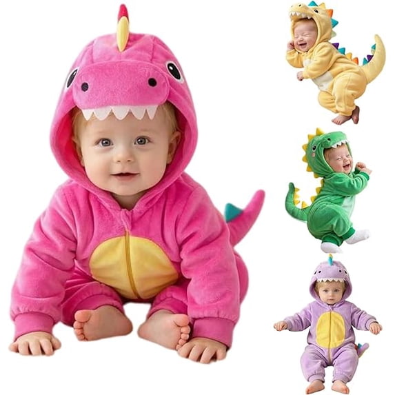 Zylarhe Baby Dinosaur Halloween Outfits Cute Hooded Onesie Toddler Pink 1-3 Months