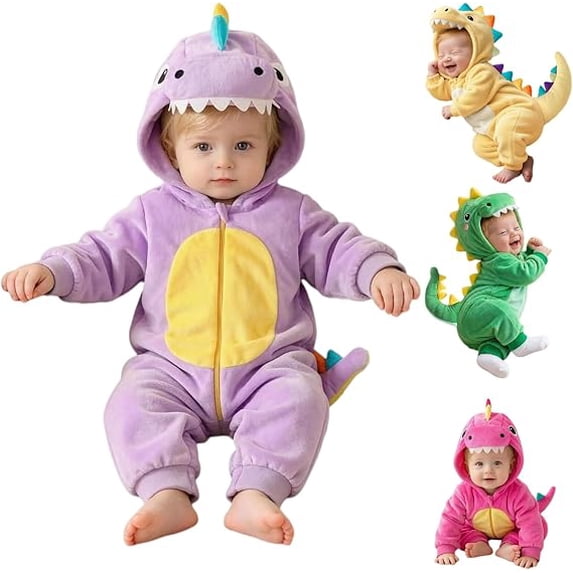 Zylarhe Baby Dinosaur Costume Halloween Outfits Cute Hooded Onesie Infant Toddler Purple 3-6 Months