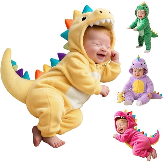 Zylarhe Baby Dinosaur Halloween Outfits Cute Hooded Onesie Toddler Yellow 3-6 Months