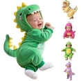 thumbnail image 1 of Zylarhe Baby Dinosaur Halloween Outfits Cute Hooded Onesie Rompers Toddler Green 1-3 Months, 1 of 9