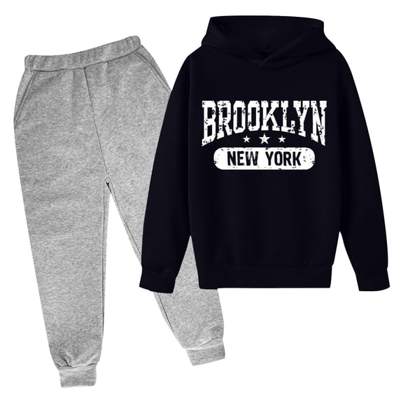 Zylarhe Boys Girls Sweatshirts Boys Autumn Winter Casual Outfit Set with Printed Hoodie and Long Sleeve Underwear Comfortable Pullover for Daily Activities 9-10 Years Light Gray