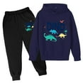 thumbnail image 1 of Zylarhe Boys Girls Sweatshirts Boys Autumn Winter Casual Outfit Set with Printed Hoodie and Long Sleeve Underwear for Kids Comfortable 9-10 Years Blue, 1 of 2