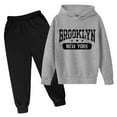 thumbnail image 1 of Zylarhe Boys Girls Sweatshirts Boys Autumn Winter Casual Outfits Letter Print Hooded Pullover and Pants Set Long Sleeve Play Wear 9-10 Years Grey, 1 of 2