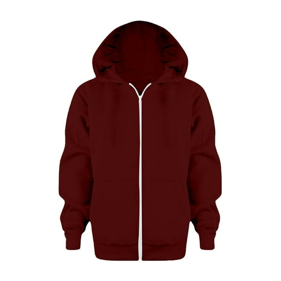 Zylarhe Boys Girls Sweatshirts Boys Zip Up Hooded Sweatshirt Solid Color Long Sleeve Jacket Cozy Top for Kids Youth Outerwear 11-12 Years Wine
