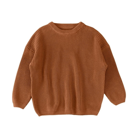 Zylarhe Boys Girls Sweatshirts Cozy Girls Knit Sweater Long Sleeve Round Neck Pullover Soft Winter for Toddler Fall Outfit 9-12 Months Brown