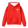 thumbnail image 1 of Zylarhe Boys Girls Sweatshirts Girls Winter Warm Pullover Hooded Sweatshirt With Pockets For Outdoor Activities Age 4 to 14 Years 13-14 Years Red, 1 of 4