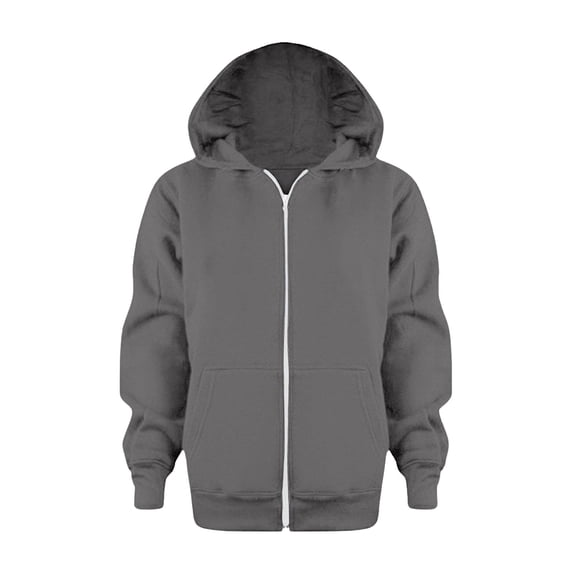 Zylarhe Boys Long Sleeve Zip Up Hooded Sweatshirt Solid Color Jacket Top for Kids Youth Wear 9-10 Years Dark Gray
