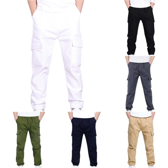 Zylarhe Boys' Pants Baggy Jeans Cargo Trousers Relaxed Denim with Elastic Waistband for Kids White 8-9 Years