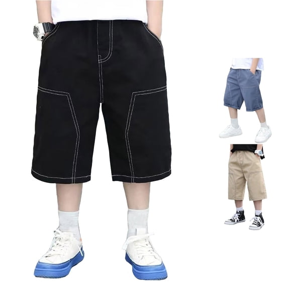 Zylarhe Boys' Pants Baggy Straight Leg Jeans with Pockets Elastic Waist Distressed Ripped Denim Black 8-10 Years