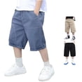 thumbnail image 1 of Zylarhe Boys' Pants Baggy Straight Leg Jeans with Pockets Elastic Waist Distressed Ripped Denim Blue 8-10 Years, 1 of 8