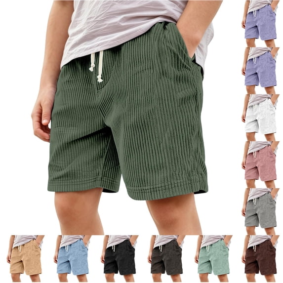 Zylarhe Boys' Pants Casual Corduroy Shorts Comfortable Everyday Knitwear with Elastic Waist and Stitching Army Green 13-14 Years
