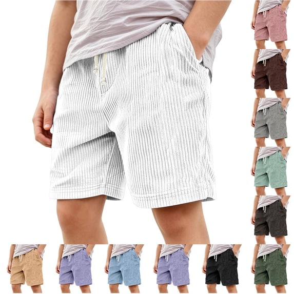 Zylarhe Boys' Pants Casual Corduroy Shorts Comfortable Everyday Knitwear with Elastic Waist and Stitching White 11-12 Years
