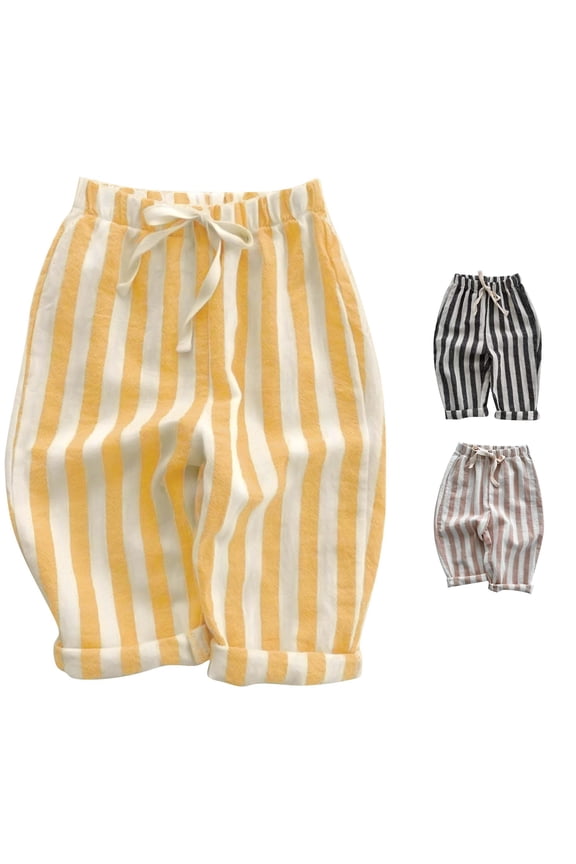 Boys' Pants Kids Baby Minimalist Striped Daily Elastic Waist Pants for Girls and Boys Yellow 90