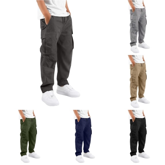 Zylarhe Boys' Pants Kids Cargo with Multiple Pockets Comfortable Casual Trousers for Outdoor Play and Daily Dark Gray 15-16 Years