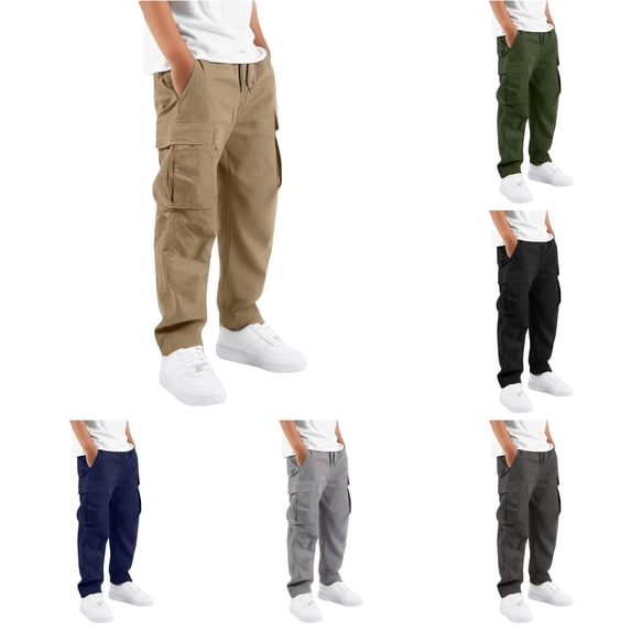 Zylarhe Boys' Pants Kids Cargo with Multiple Pockets Comfortable Casual Trousers for Outdoor Play and Daily Khaki 5-6 Years