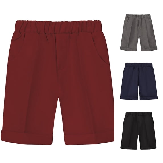 Zylarhe Boys' Pants School Uniform Flat Front Performance Stretch Short Chino Shorts for Kids Red 13-14 Years